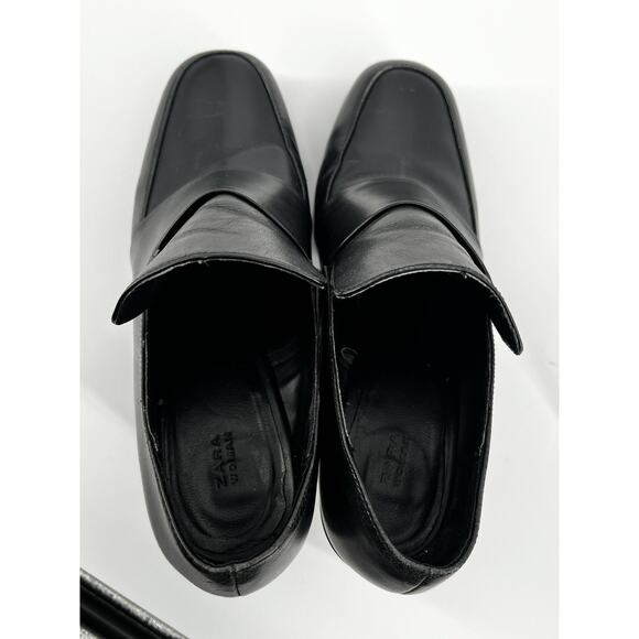 Zara Woman Black Leather Square Toe Platform Heeled Loafers Size 39 - Picture 9 of 9
